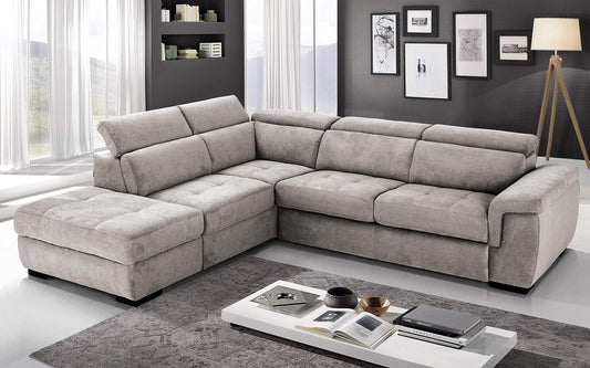 Dafne Italian Design Divano Letto angolare 3 posti con penisola a Sinistra. Tessuto Romeo Perla (cm. 282 x 242 x 96h)