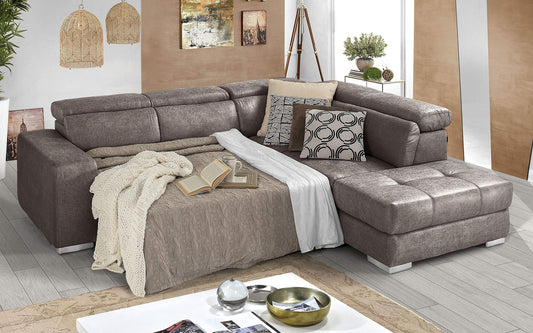 Dafne Italian Design Divano Letto angolare 3 posti con penisola a Destra. Tessuto Tay Tay Elephant (cm. 266 x 230 x 94h)