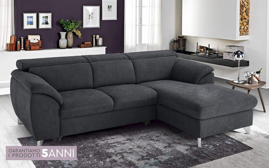 Dafnedesign.com - Divano letto angolare 3 posti letto con penisola a destra- colore: grigio antracite - materiale: tessuto - cm. 269 x 175 x 94h