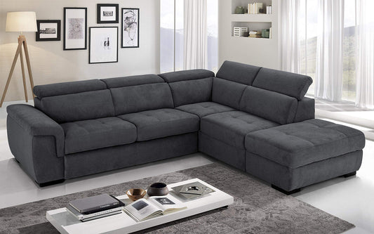 Dafne Italian Design Divano Letto angolare 3 posti con penisola a Destra. Tessuto Romeo Antracite (cm. 282 x 242 x 96h)