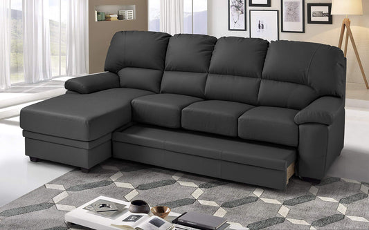 Dafne Italian Design Divano Letto angolare 3 posti con penisola a Sinistra. Similpelle Grigio (cm. 269 x 162 x 92h)