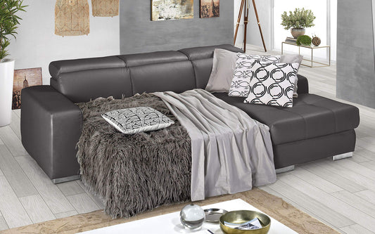 Dafne Italian Design Divano Letto angolare 3 posti con penisola a Destra. Similpelle Mouse (cm. 259 x 178 x 94h)