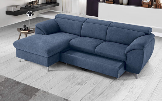 Dafne Italian Design Divano Letto angolare 3 posti con penisola a Sinistra. Tessuto Romeo Denim (cm. 269 x 175 x 94h)