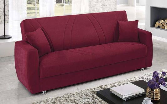 Dafne Italian Design Divano Letto 3 posti. Tessuto in Micro Fibra Bordeaux (cm. 225 x 87 x 92 h)