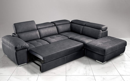 Dafne Italian Design Divano Letto angolare 3 posti con penisola a Destra. Similpelle Effetto Nabuk Grafite (cm. 285 x 245 x 97h)