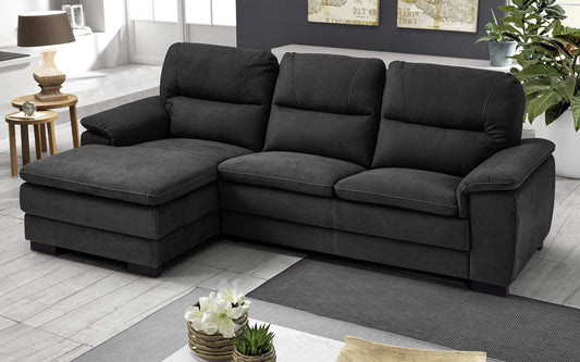 Dafne Italian Design Divano angolare 3 posti con penisola a Sinistra. Tessuto Soft Nero (cm. 275 x 158 x 94h)