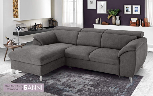 Dafnedesign.Com - Divano Letto angolare 3 posti Letto con penisola a Sinistra - Colore: Grigio Londra - Materiale: Tessuto - cm. 269 x 175 x 94h