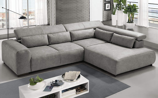 Dafne Italian Design Divano angolare 3 posti con penisola a Destra. Tessuto Fuego Grey (cm. 309 x 225 x 70h)