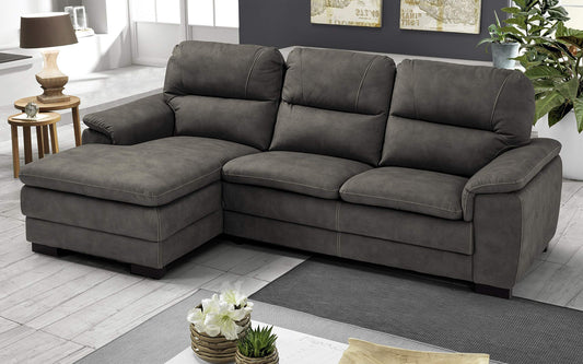 Dafne Italian Design Divano angolare 3 posti con penisola a Sinistra. Similpelle Effetto Nabuk Olive Grey (cm. 275 x 158 x 94h)