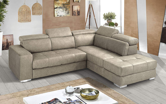 Dafne Italian Design Divano Letto angolare 3 posti con penisola a Destra. Tessuto Tay Tay Sand (cm. 266 x 230 x 94h)