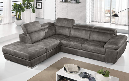 Dafne Italian Design Divano Letto angolare 3 posti con penisola a Sinistra. Similpelle Effetto Nabuk Granit Grey (cm. 285 x 245 x 97h)
