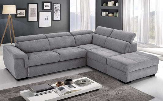 Dafne Italian Design Divano Letto angolare 3 posti con penisola a Destra. Tessuto Romeo Light Grey (cm. 282 x 242 x 96h)