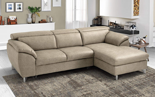 Dafne Italian Design Divano Letto angolare 3 posti con penisola a Destra. Tessuto Tay Tay Sand (cm. 269 x 175 x 94h)