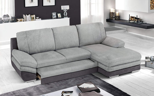 Dafne Italian Design Divano Letto angolare 2 posti con penisola a Destra. Tessuto Antracite, Silver (cm. 271 x 166 x 91h)
