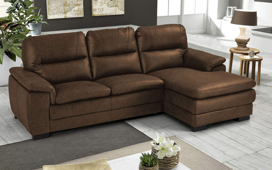 Dafne Italian Design Divano angolare 3 posti con penisola a Destra. Tessuto Manila Cuoio (cm. 275 x 158 x 94h)