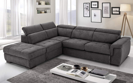 Dafne Italian Design Divano Letto angolare 3 posti con penisola a Sinistra. Tessuto Romeo Fumo (cm. 282 x 242 x 96h)