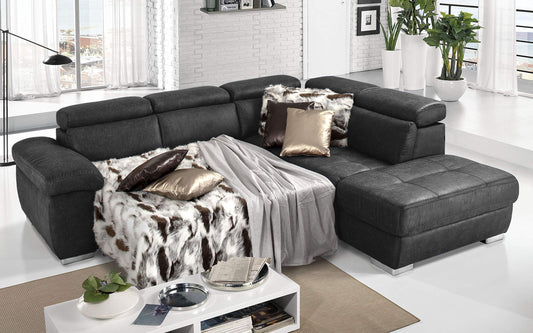 Dafne Italian Design Divano Letto angolare 3 posti con penisola a Destra. Tessuto Tay Tay Dark Grey (cm. 285 x 245 x 97h)