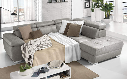 Dafne Italian Design Divano Letto angolare 3 posti con penisola a Destra. Tessuto Tay Tay Light Grey (cm. 285 x 245 x 97h)