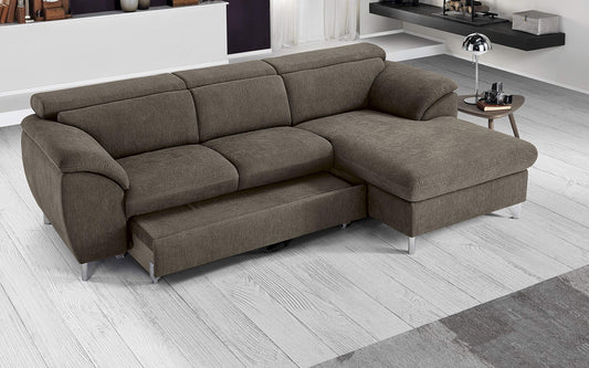 Dafne Italian Design Divano Letto angolare 3 posti con penisola a Destra. Tessuto Romeo Marrone Chiaro (cm. 269 x 175 x 94h)