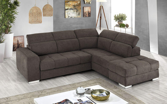 Dafne Italian Design Divano Letto angolare 3 posti con penisola a Destra. Tessuto Romeo Espresso (cm. 266 x 230 x 94h)