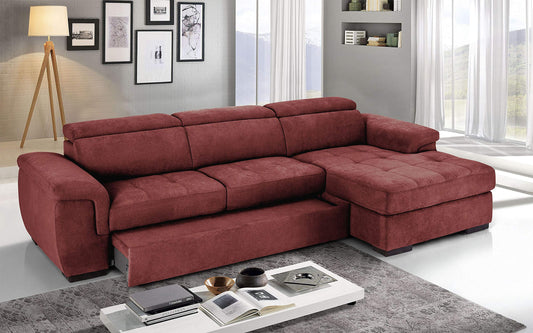 Dafne Italian Design Divano Letto angolare 3 posti con penisola a Destra. Tessuto Romeo Rosso (cm. 287 x 176 x 96h)
