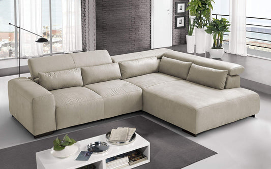 Dafne Italian Design Divano angolare 3 posti con penisola a Destra. Tessuto Sparta Sand (cm. 309 x 225 x 70h)