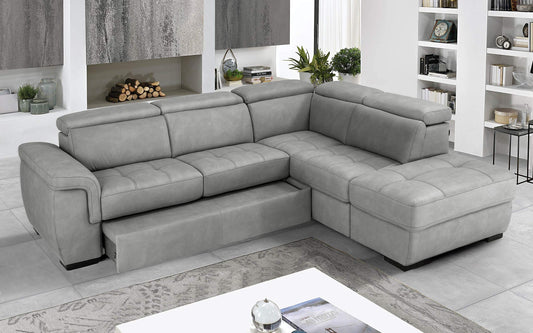 Dafne Italian Design Divano Letto angolare 3 posti con penisola a Destra. Similpelle Effetto Nabuk Grigio Ash (cm. 282 x 242 x 96h)