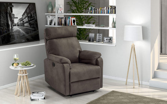 Dafne Italian Design Poltrona Girevole con Recliner Elettrico. Similpelle Effetto Nabuk Elephant (cm. 98 x 85 x 108h)