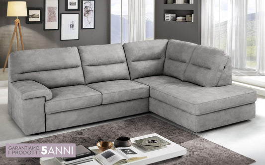 Dafne Italian Design Divano Letto angolare 3 posti con penisola a Destra. Similpelle Effetto Nabuk Ash (cm. 252 x 196 x 96h)