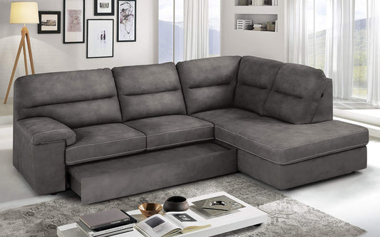 Dafne Italian Design Divano Letto angolare 3 posti con penisola a Destra. Similpelle Effetto Nabuk Granit Grey (cm. 252 x 196 x 96h)