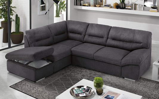 Dafne Italian Design Divano Letto angolare 2 posti con penisola a Sinistra. Tessuto Antracite (cm. 270 x 216 x 88h)