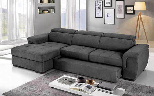 Dafne Italian Design Divano Letto angolare 3 posti con penisola a Sinistra. Tessuto Fumo (cm. 287 x 176 x 96h)