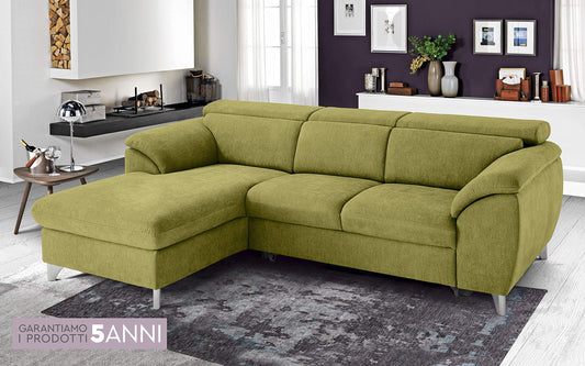 Dafnedesign.com - Divano letto matrimoniale angolare 3 posti con penisola - Colore: verde acido - penisola a sinistra - cm. 269 x 175 x 94h